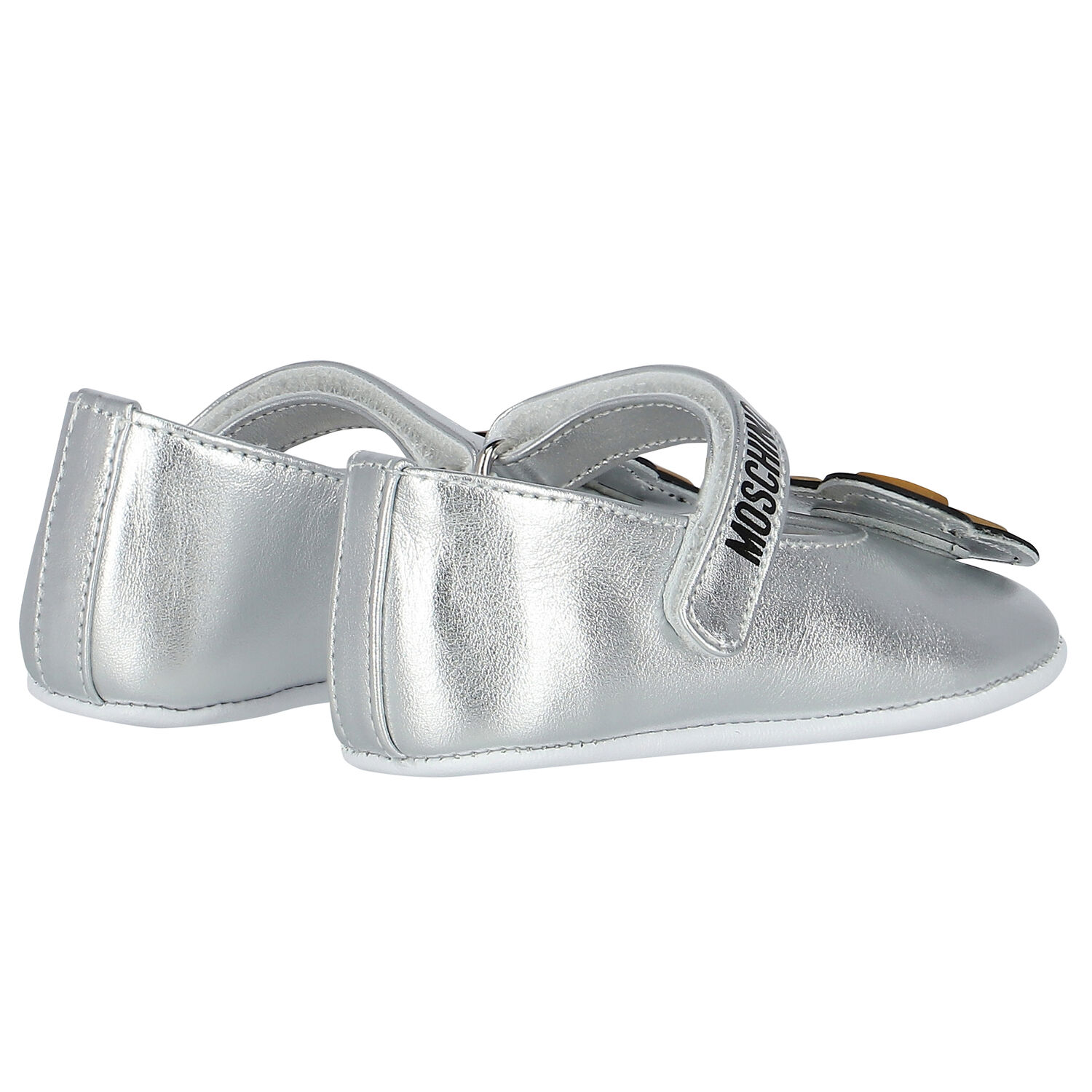Baby Girls Silver Teddy Bear Pre Walker Shoes, 2, hi-res